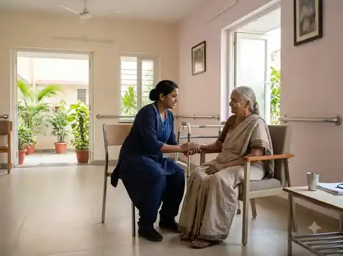 Caregiver interacting warmly with an senior resident