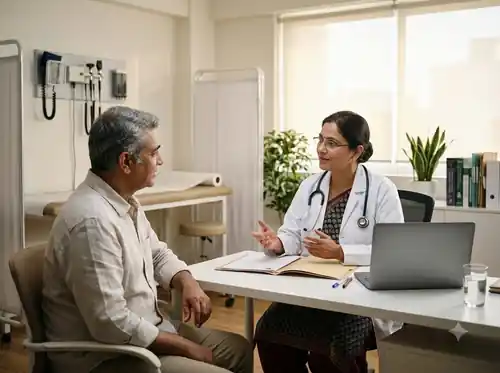Doctor consulting a patient in a contemporary private clinic