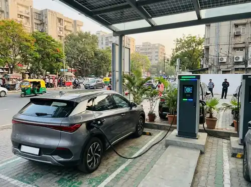 Electric vehicle charging at a clean modern station
