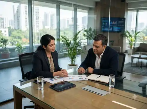 Financial adviser discussing portfolio plans with a client