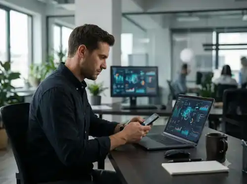 Professional analyzing a digital credit application on screen
