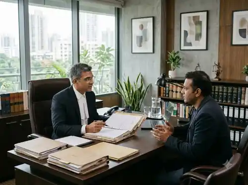 Lawyer consulting with a client in a modern law firm