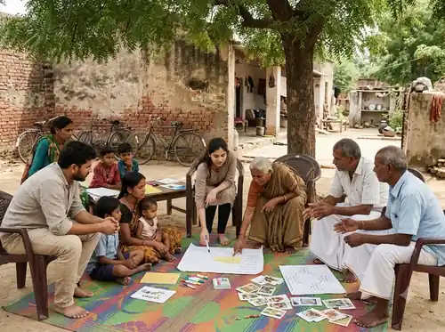Community organizers interacting with local residents