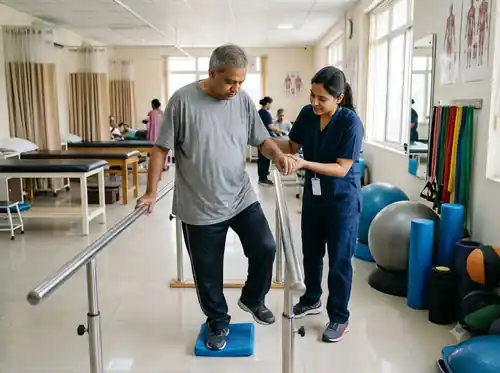 Physiotherapist guiding a patient through rehabilitation